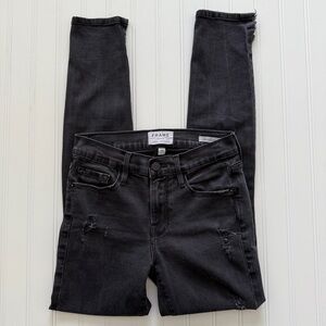 FRAME Denim Women’s Skinny Jeans Black Distressed Size 25